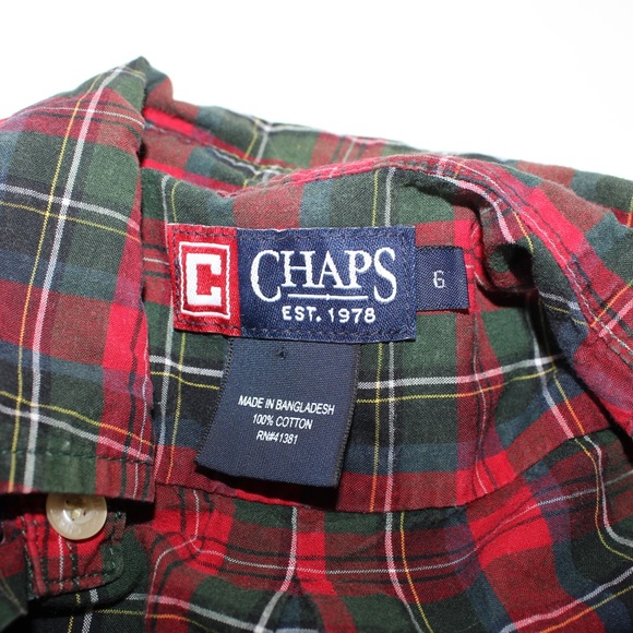 RALPH LAUREN Chaps Boys Red Green Plaid Button 6 - Picture 2 of 6